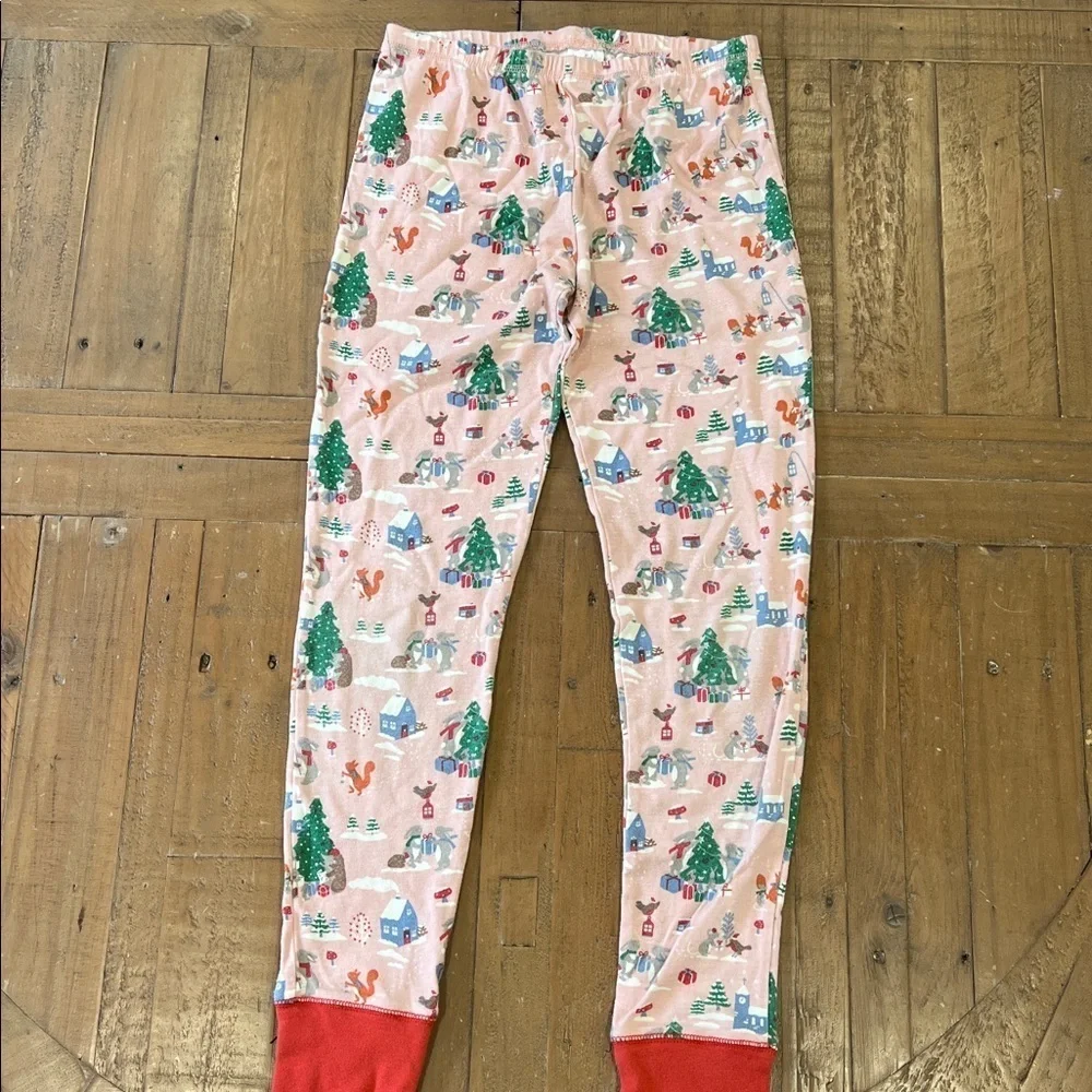Mini Boden pink woodland Christmas pajamas girls size 12 holiday animals
